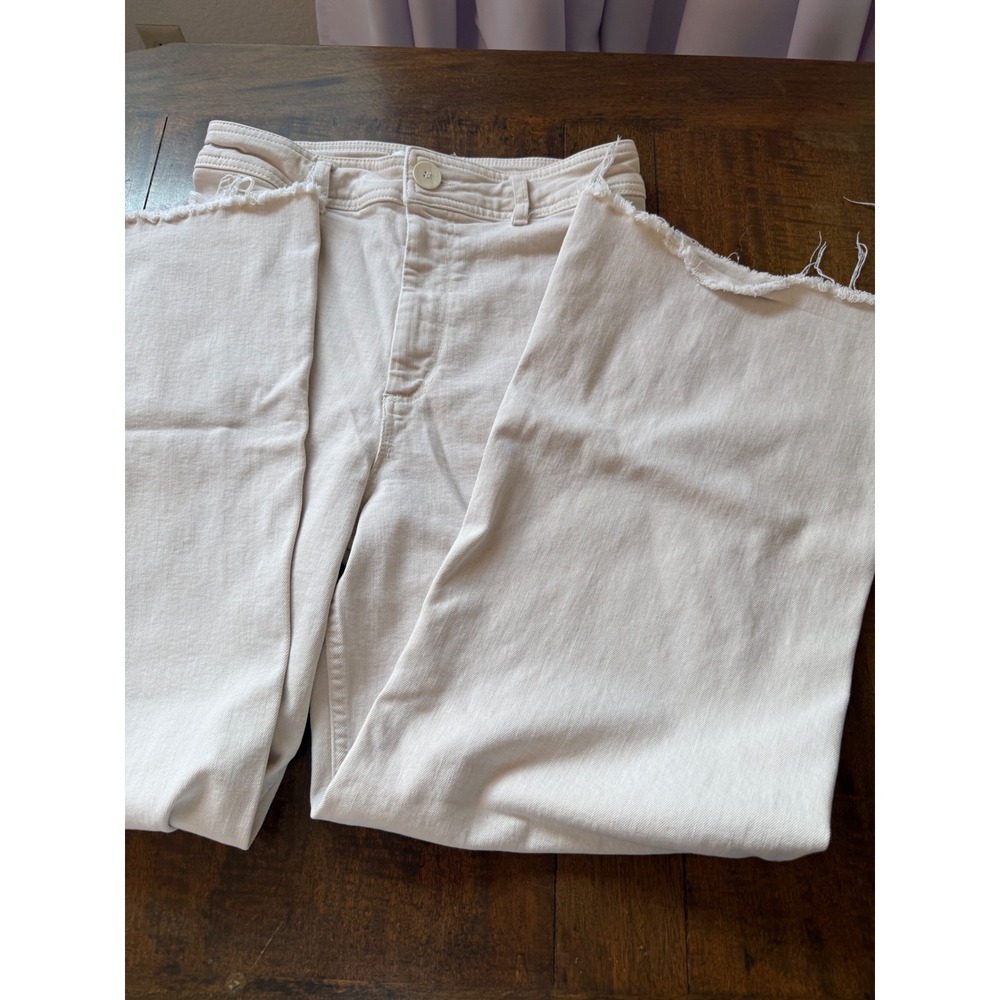 Zara Womens High Waisted Wide Leg Jeans Cream Off White Raw Hem Size 8
